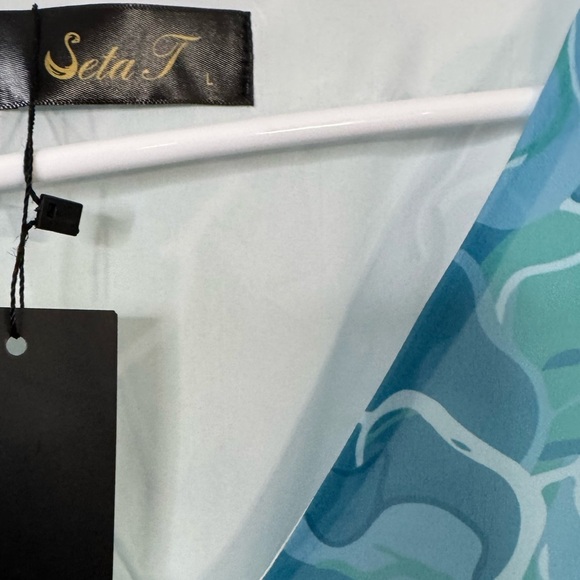 Seta T Women's V Neck Floral Long Sleeve Chiffon Ruffle Mini Dress Green Large - Picture 5 of 7